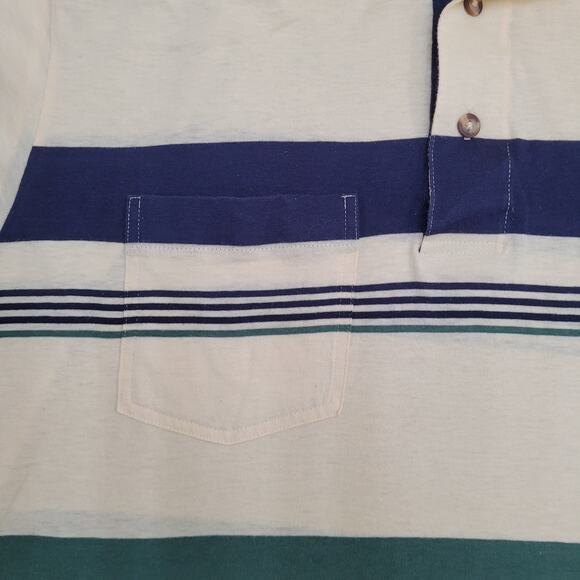 Vintage Y2K IZOD Stripes Polo Shirt Medium 20x28 Ivory Preppy - Picture 10 of 12